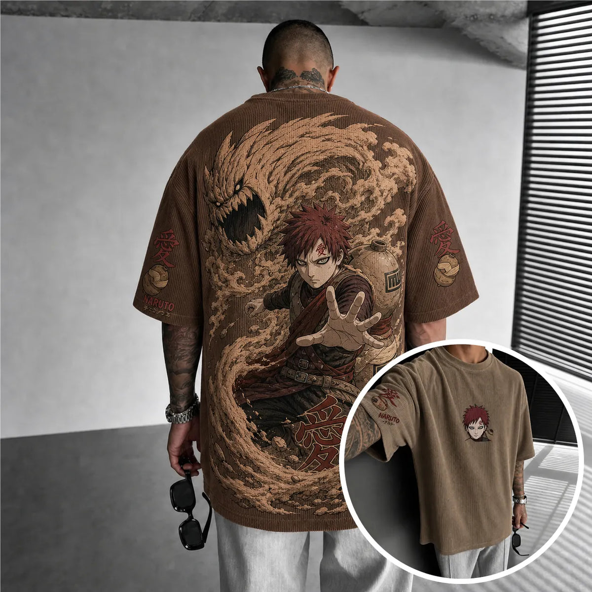 NINDO Unisex Anime-Style Retro Corduroy Oversized T-Shirt