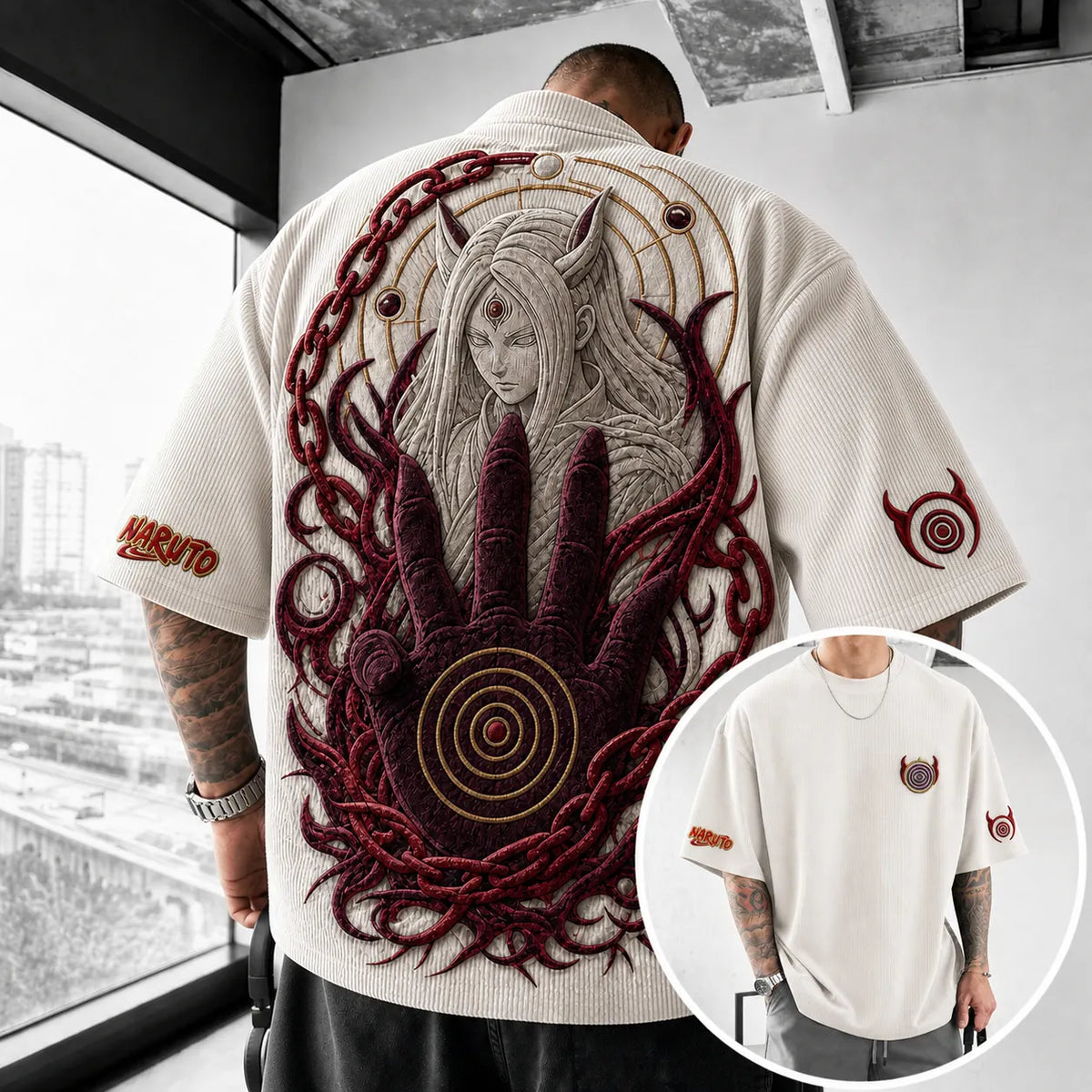 NINDO Unisex Anime-Style Retro Corduroy Oversized T-Shirt