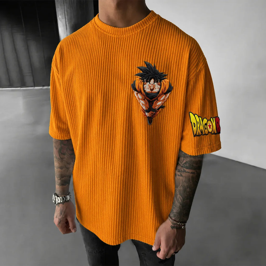 Dragon Ball Unisex Anime-Style Retro Corduroy Oversized T-Shirt