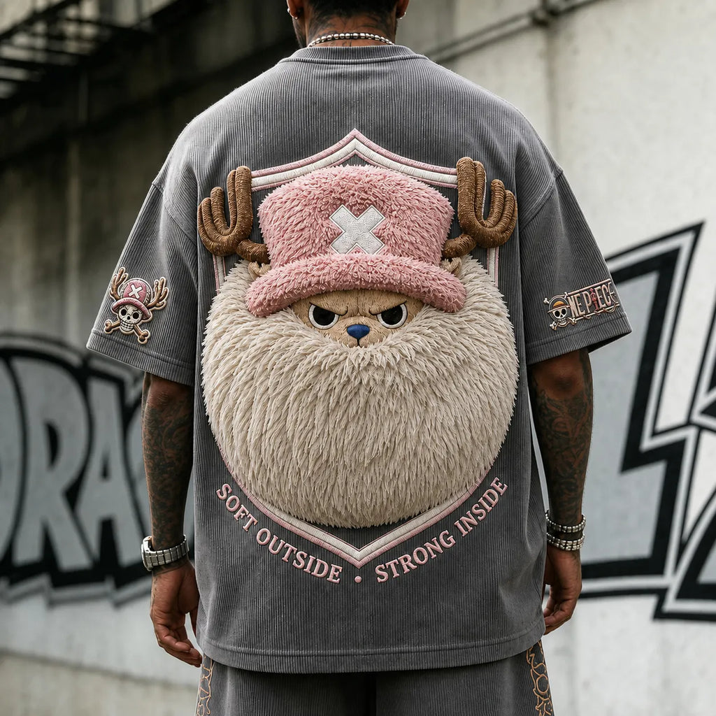 One Piece Unisex Short-Sleeve Corduroy T-Shirt With Anime Print