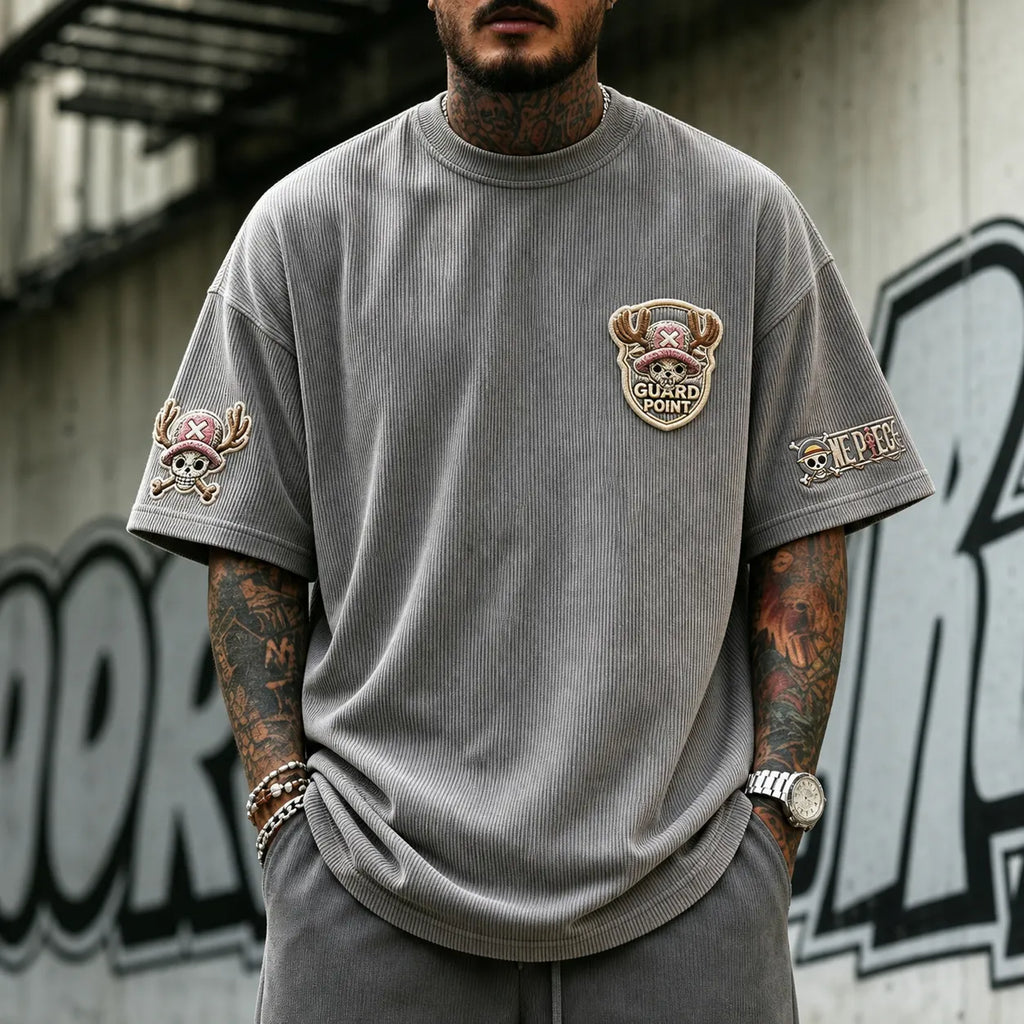 One Piece Unisex Short-Sleeve Corduroy T-Shirt With Anime Print