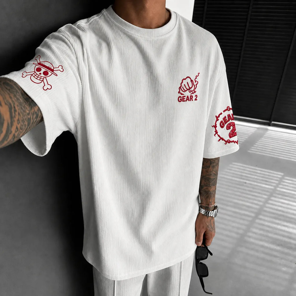 One Piece Unisex Short-Sleeve Corduroy T-Shirt With Anime Print