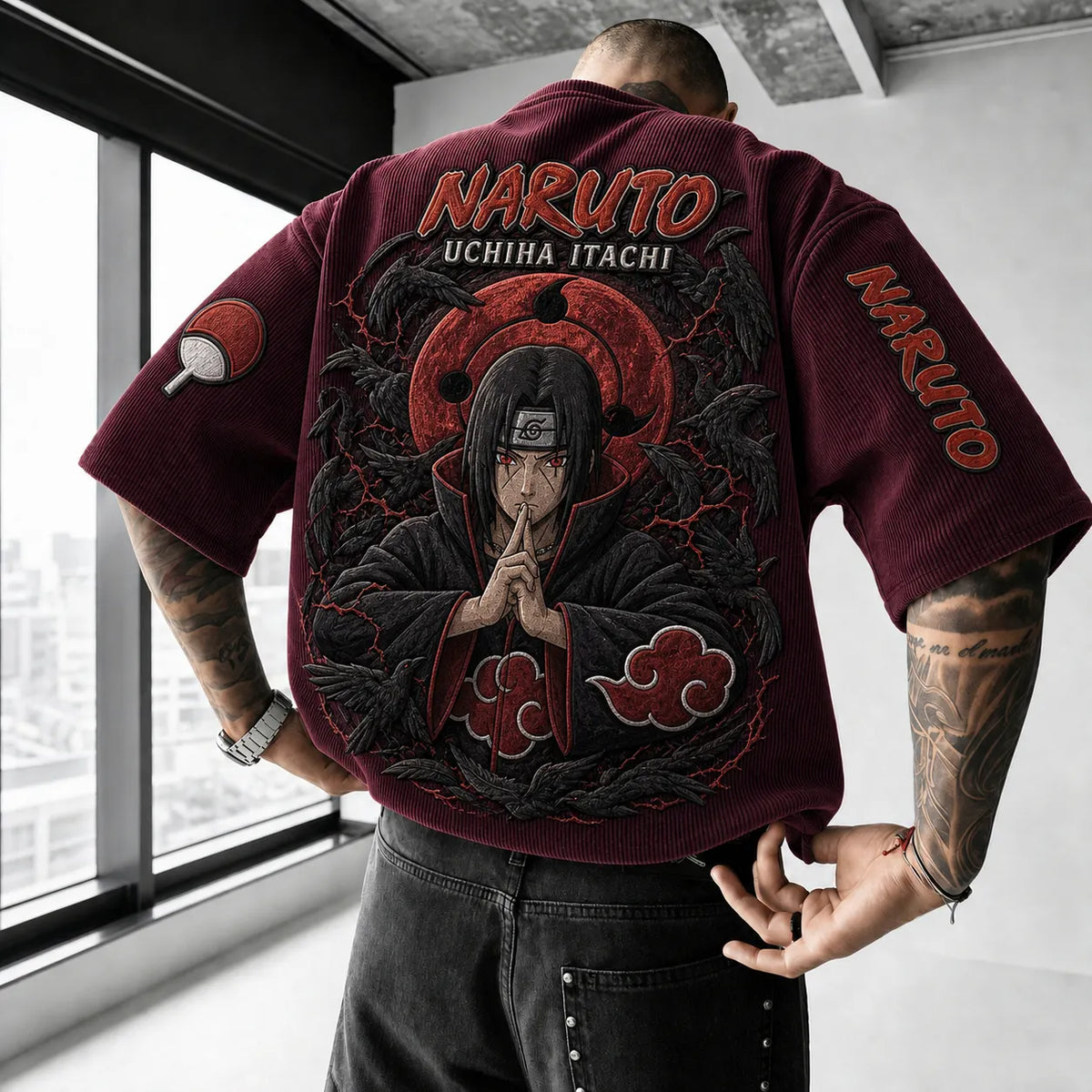 NINDO Unisex Anime-Style Retro Corduroy Oversized T-Shirt