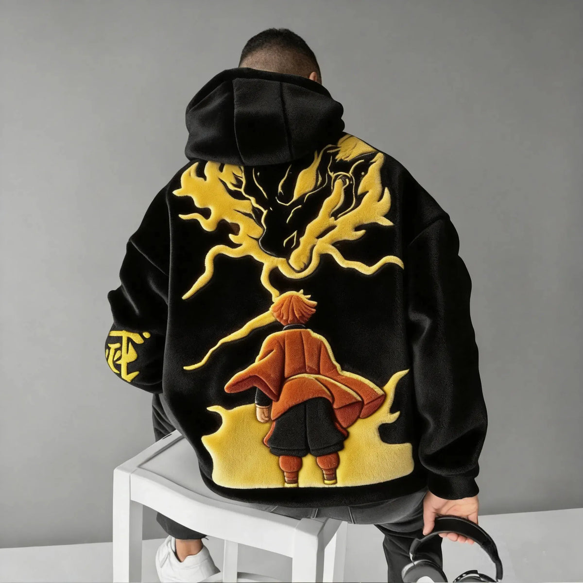 KNY Color-blocked Corduroy Hooded Sweatshirt