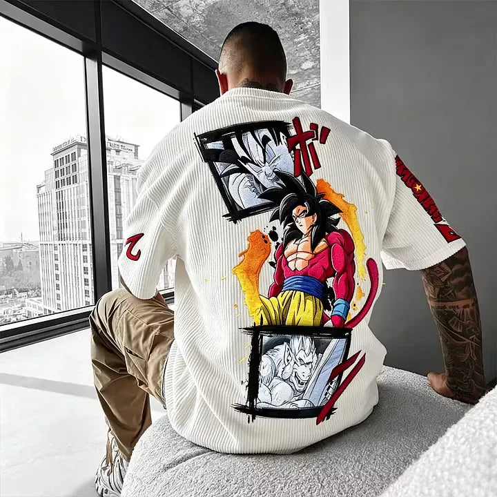 Dragon Ball Unisex Loose-Fit Rock Band Vertical Stripe T-Shirt