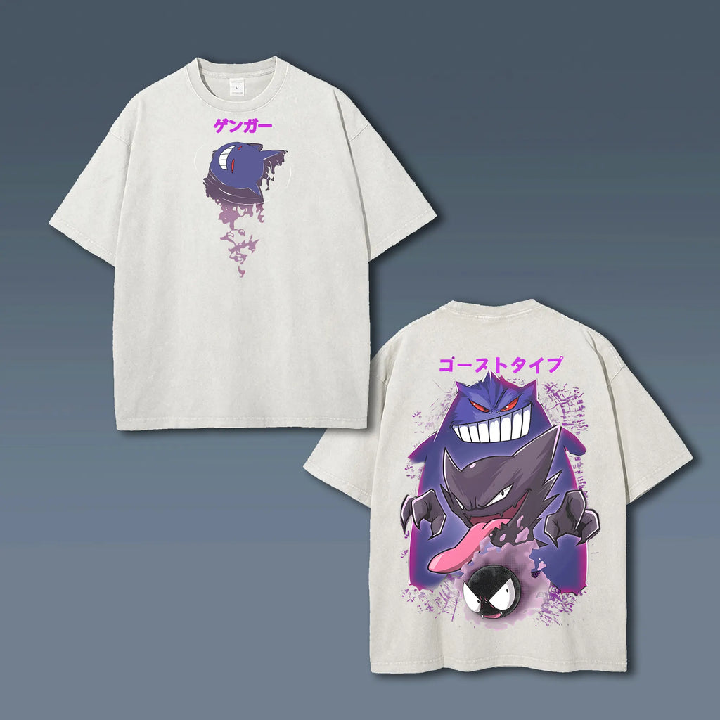 PKM-Unisex Anime Style Vintage Washed T-Shirt