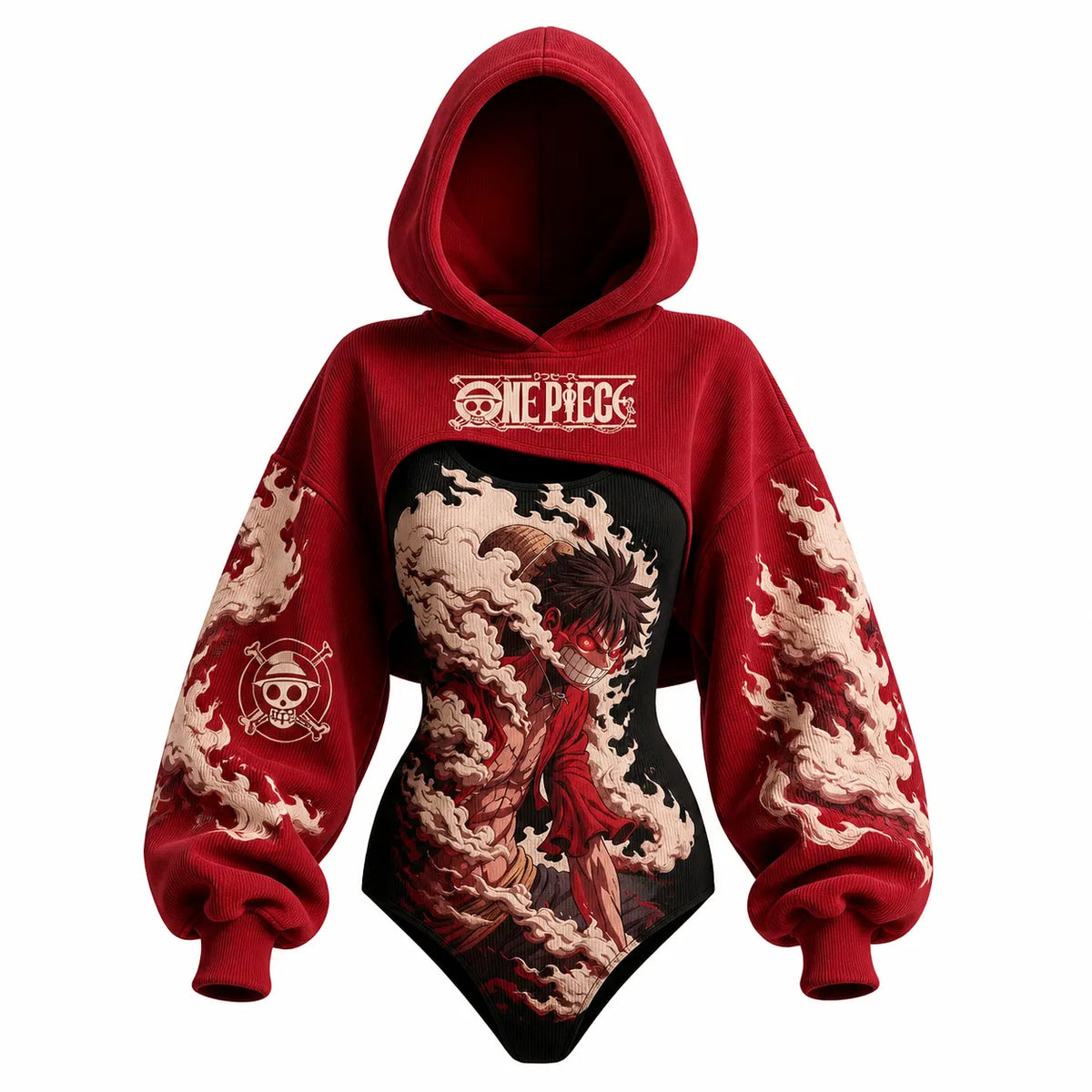 One Piece Women's Anime-Print Hooded Romper Set