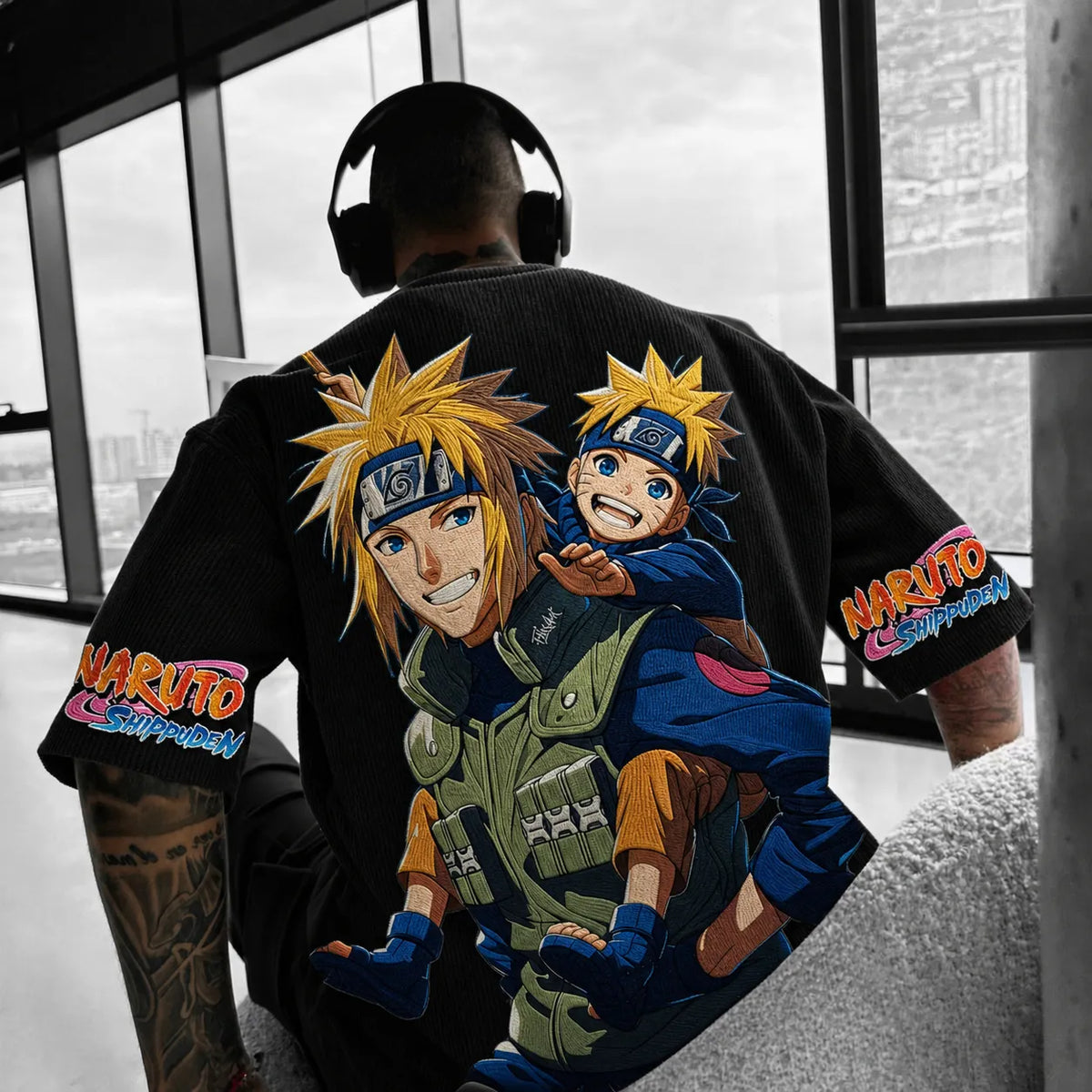 NINDO Unisex Anime-Style Retro Corduroy Oversized T-Shirt