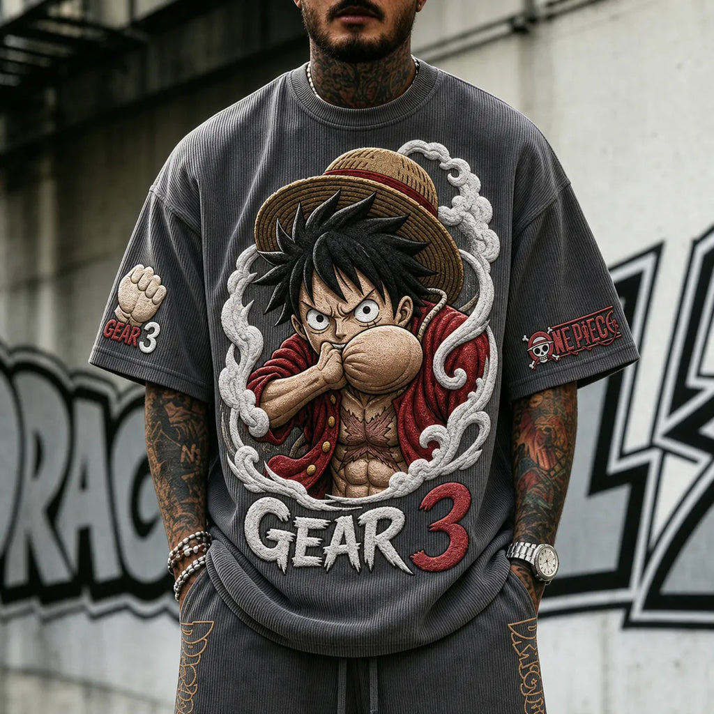 One Piece Unisex Short-Sleeve Corduroy T-Shirt With Anime Print