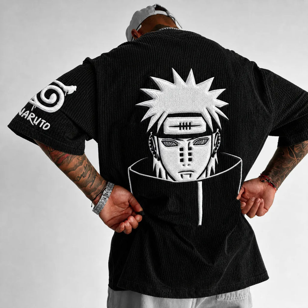 NINDO Unisex Anime-Style Retro Corduroy Oversized T-Shirt