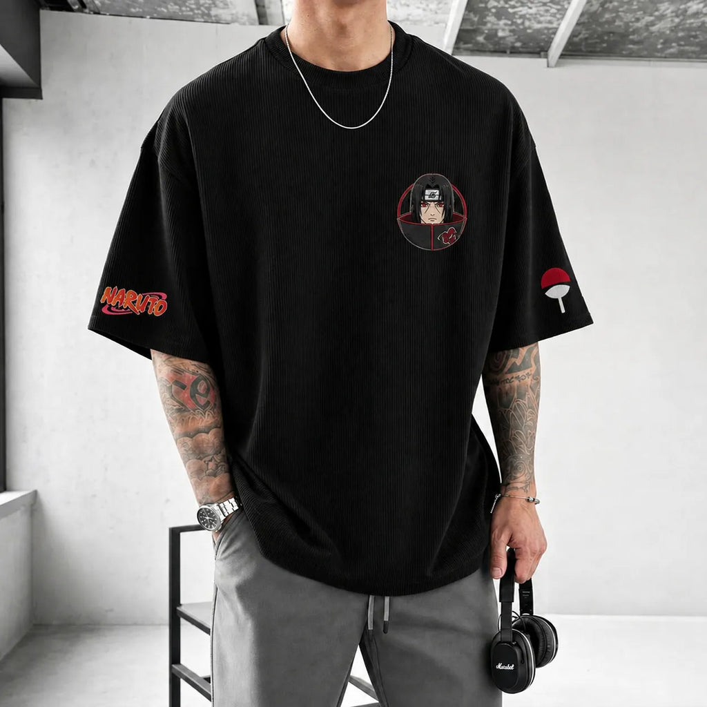 NINDO Unisex Anime-Style Retro Corduroy Oversized T-Shirt