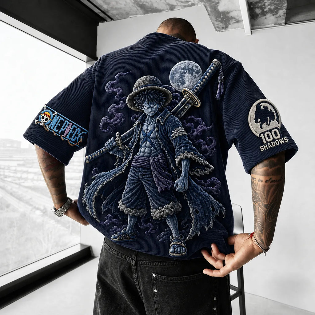 One Piece Unisex Short-Sleeve Corduroy T-Shirt With Anime Print