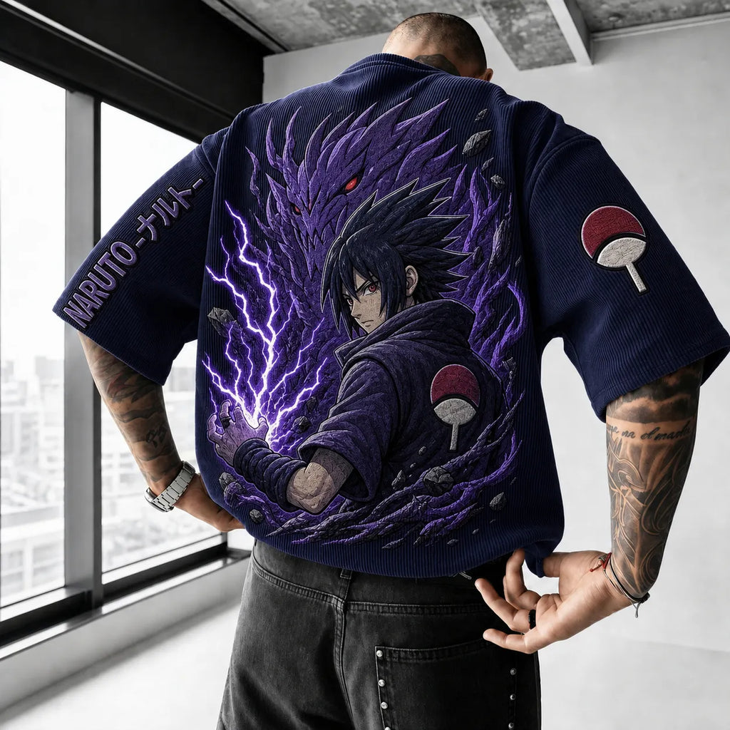 NINDO Unisex Anime-Style Retro Corduroy Oversized T-Shirt