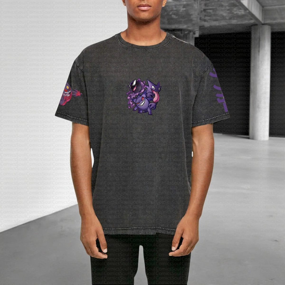 PKM-Unisex Anime Style Vintage Washed T-Shirt
