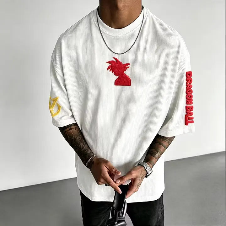 Dragon Ball Unisex Loose-Fit Rock Band Vertical Stripe T-Shirt