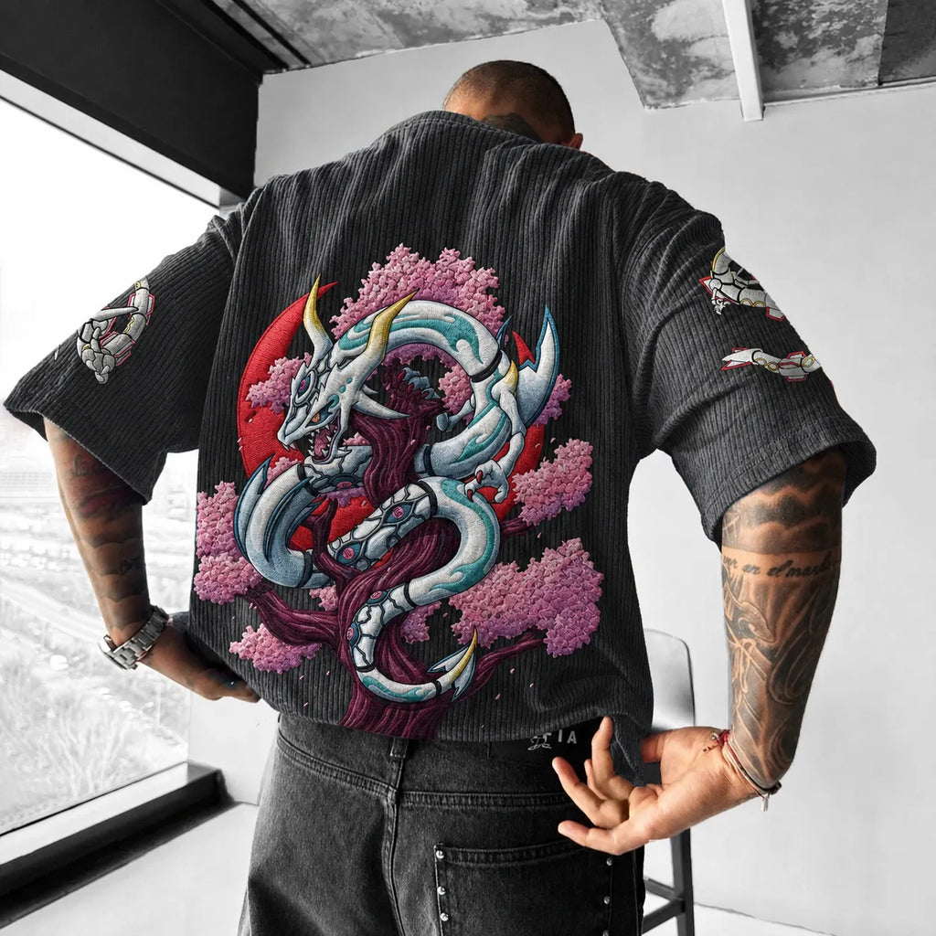 Pokémon Unisex Anime-Style Retro Corduroy Oversized T-Shirt