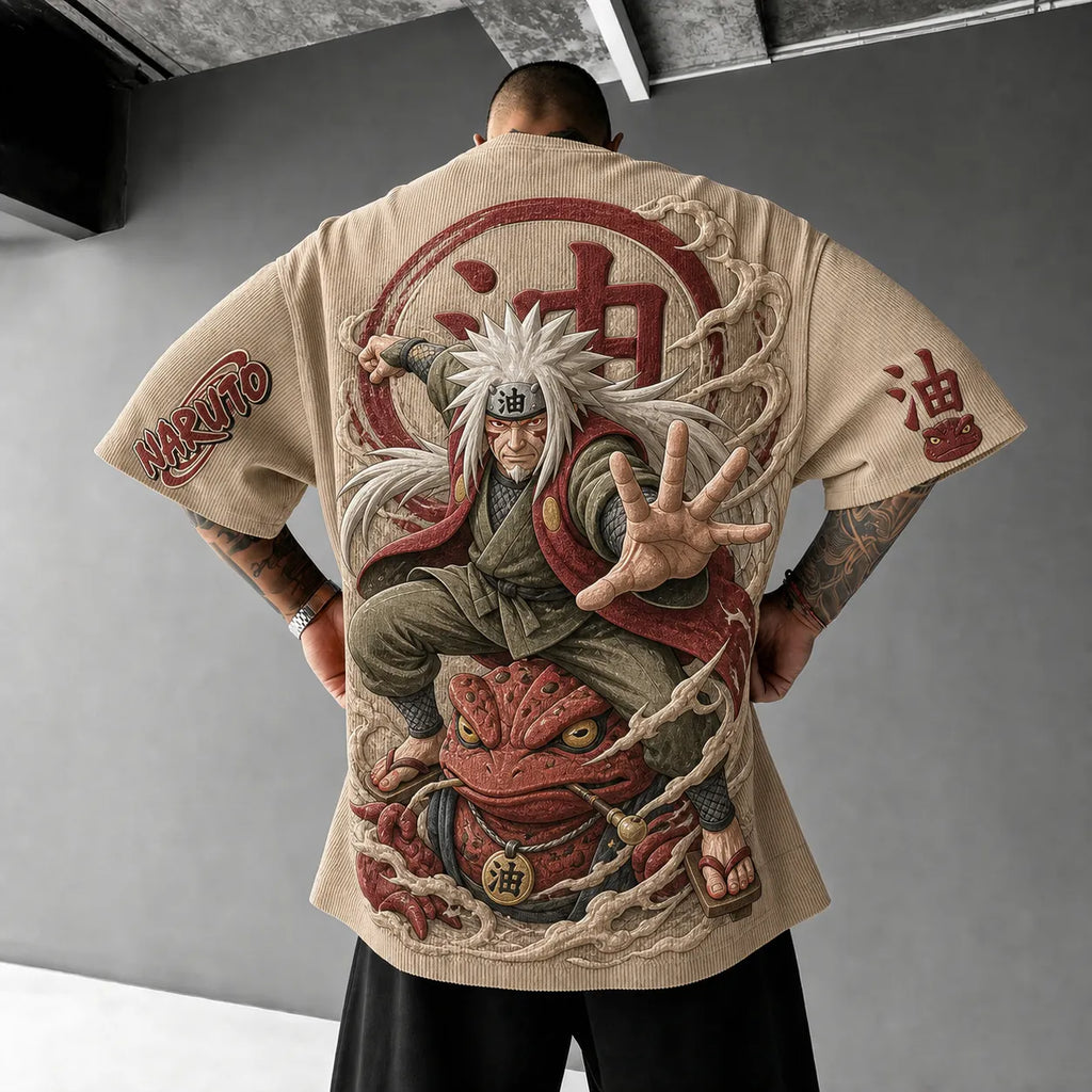 NINDO Unisex Anime-Style Retro Corduroy Oversized T-Shirt