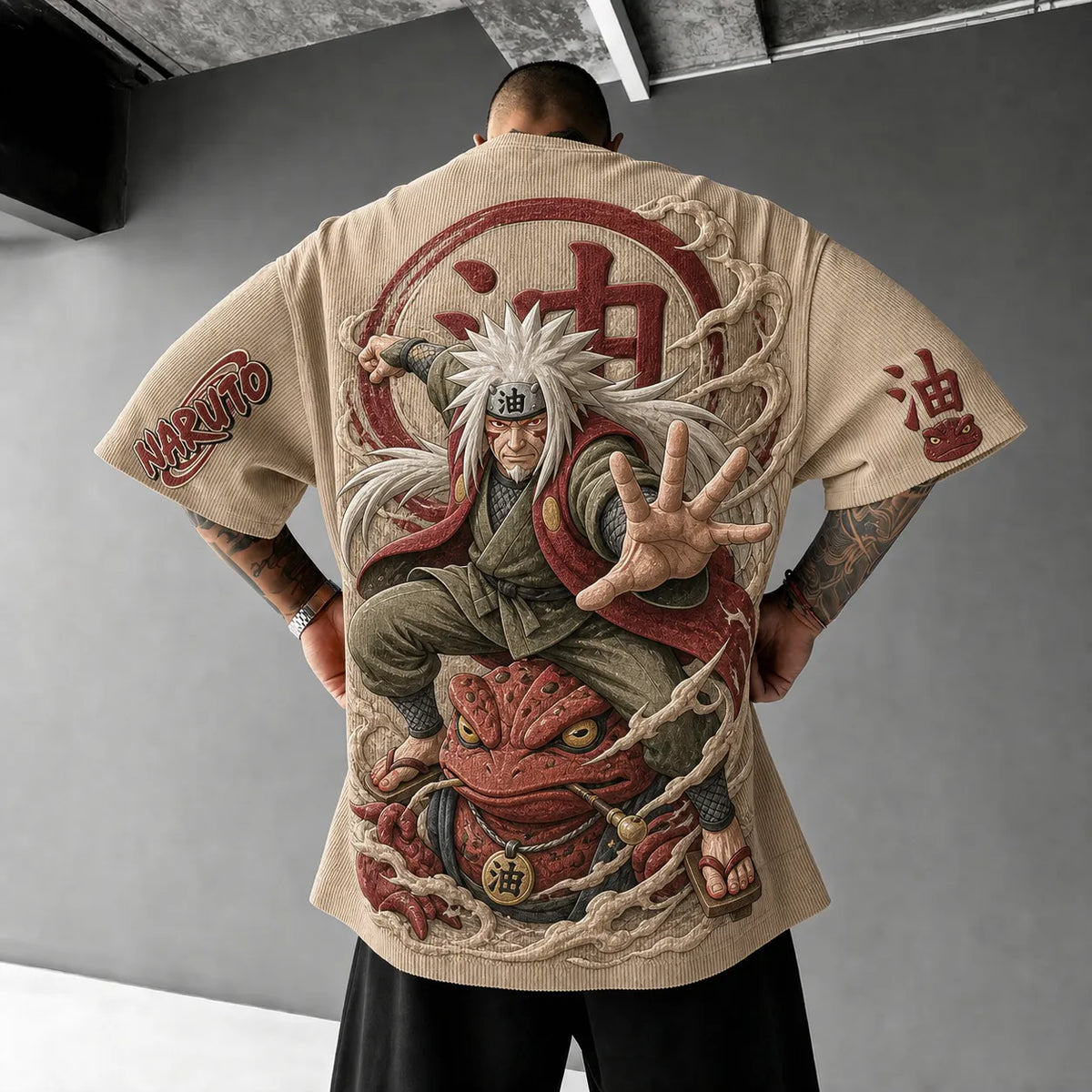 NINDO Unisex Anime-Style Retro Corduroy Oversized T-Shirt