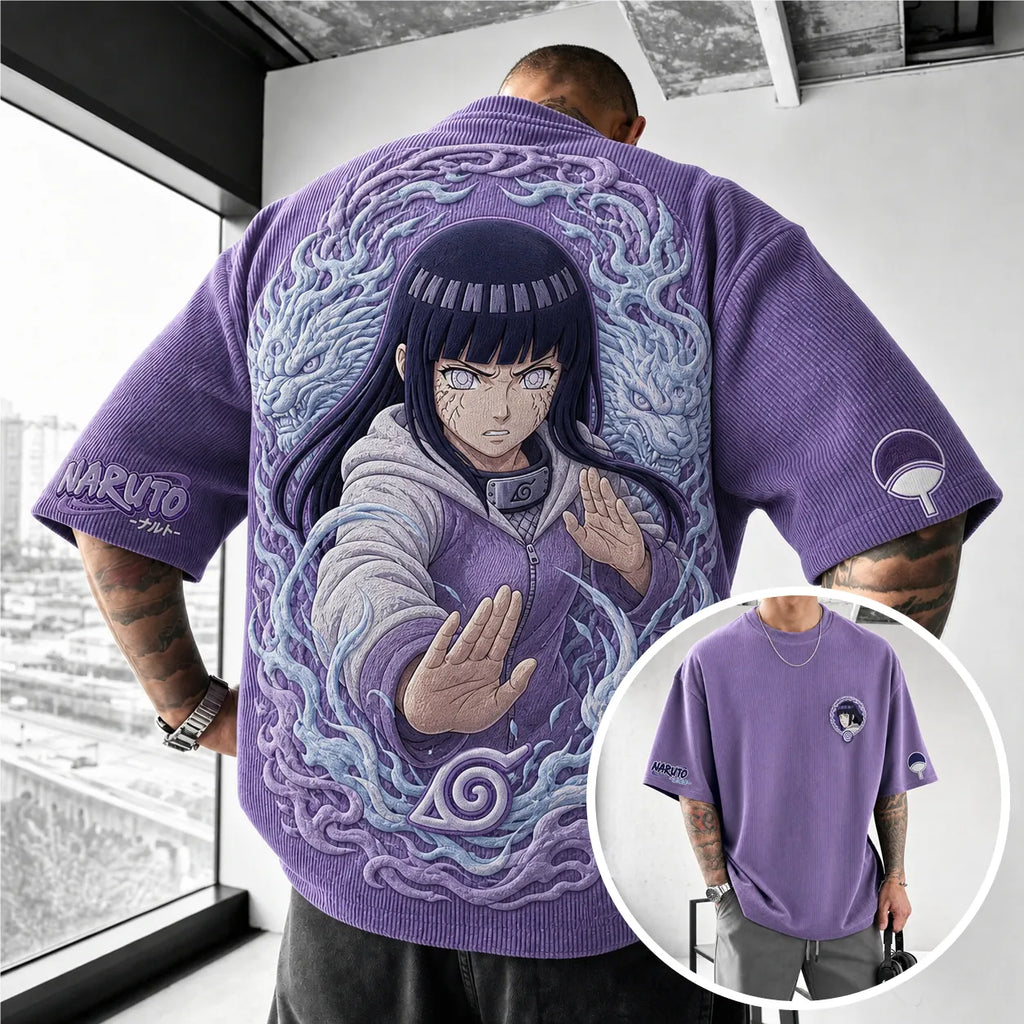 NINDO Unisex Anime-Style Retro Corduroy Oversized T-Shirt