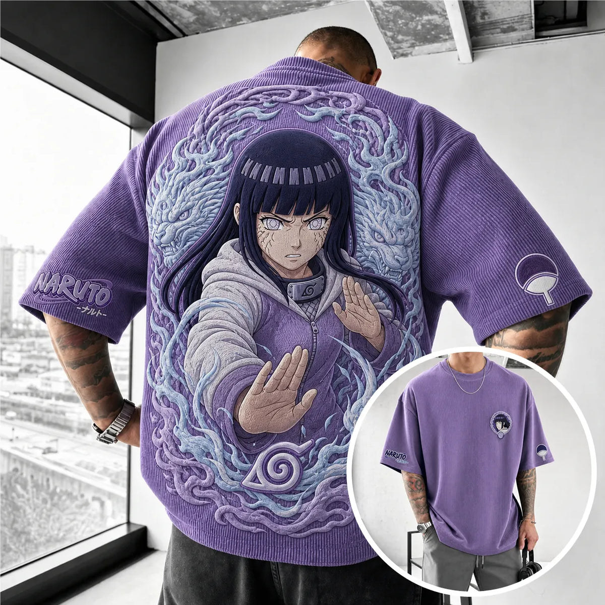 NINDO Unisex Anime-Style Retro Corduroy Oversized T-Shirt