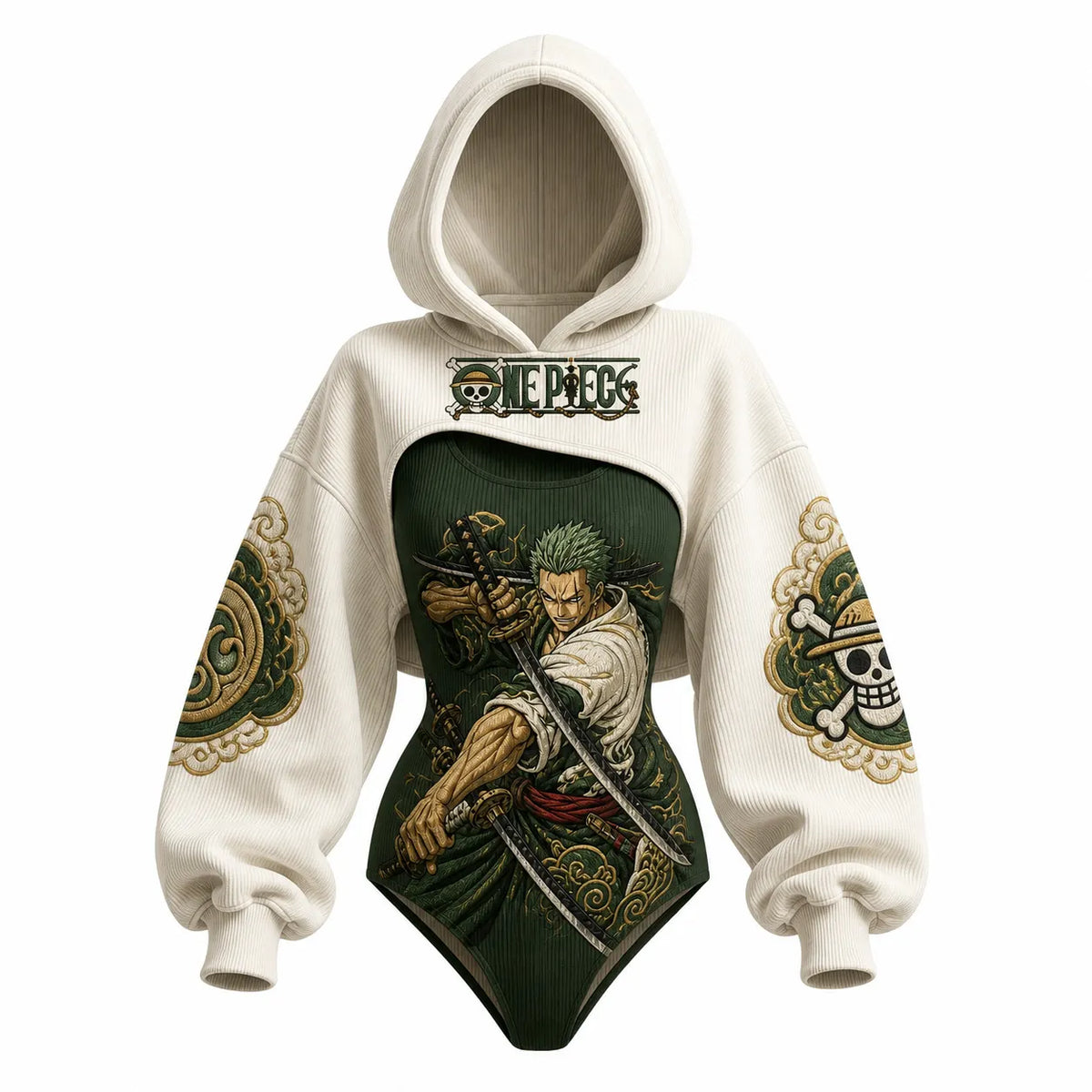 One Piece Women's Anime-Print Hooded Romper Set