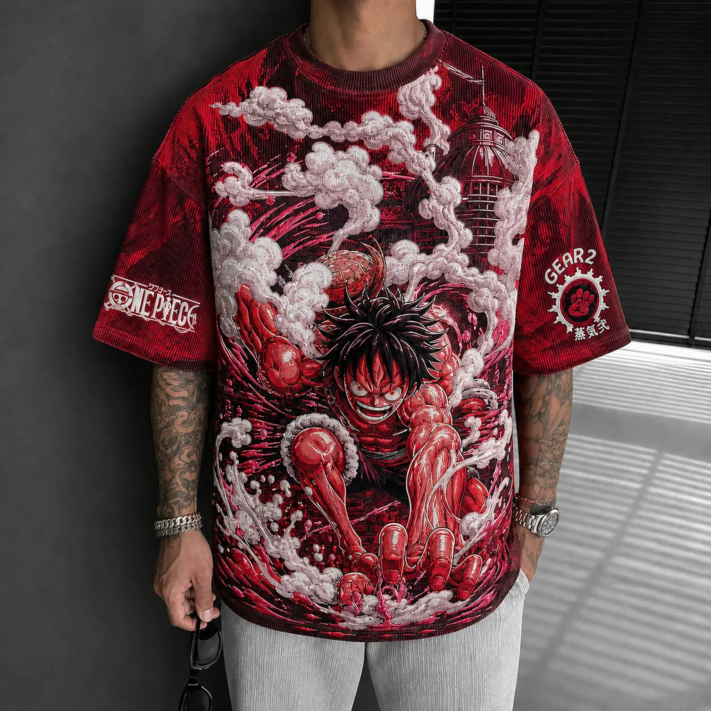 One Piece Unisex Short-Sleeve Corduroy T-Shirt With Anime Print