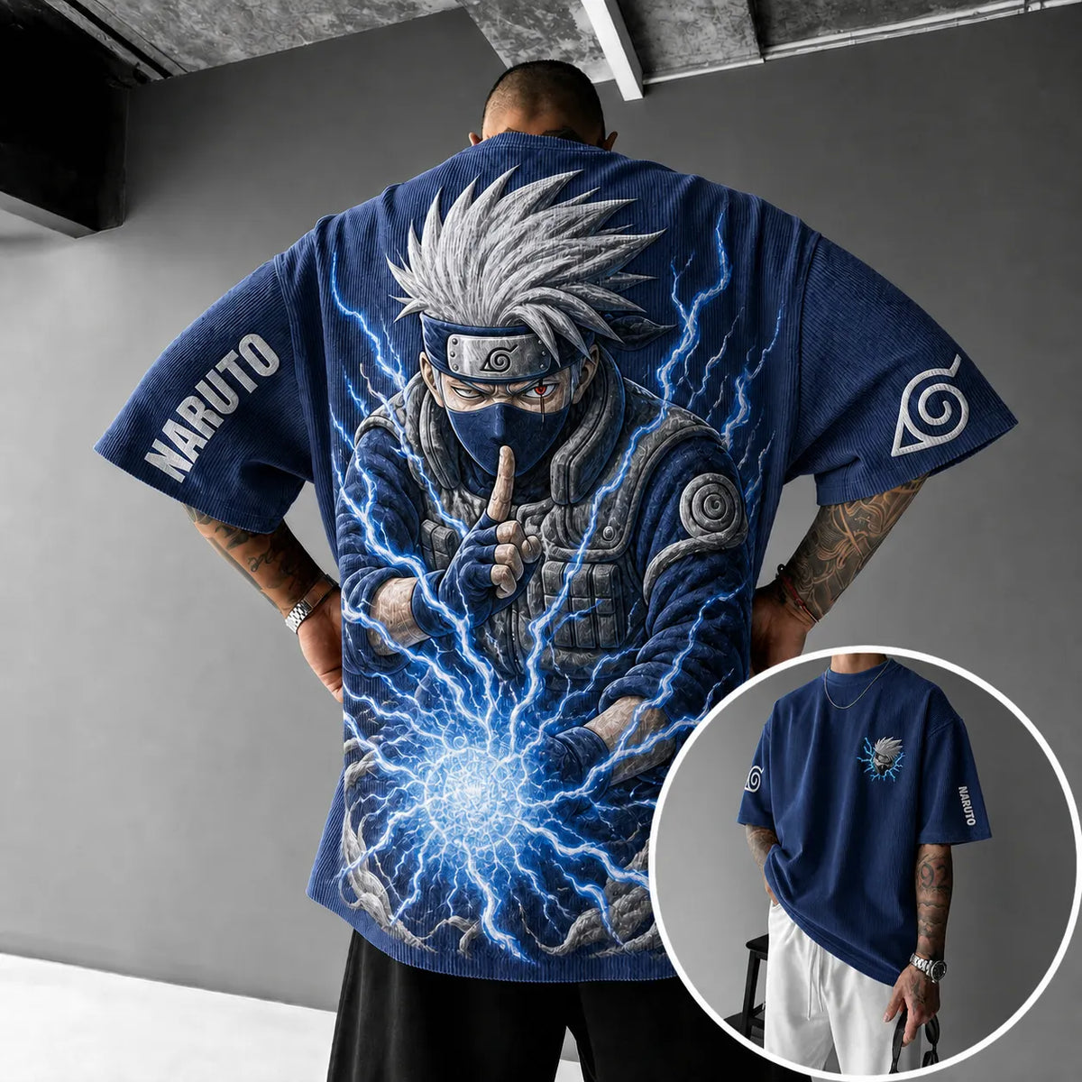 NINDO Unisex Anime-Style Retro Corduroy Oversized T-Shirt