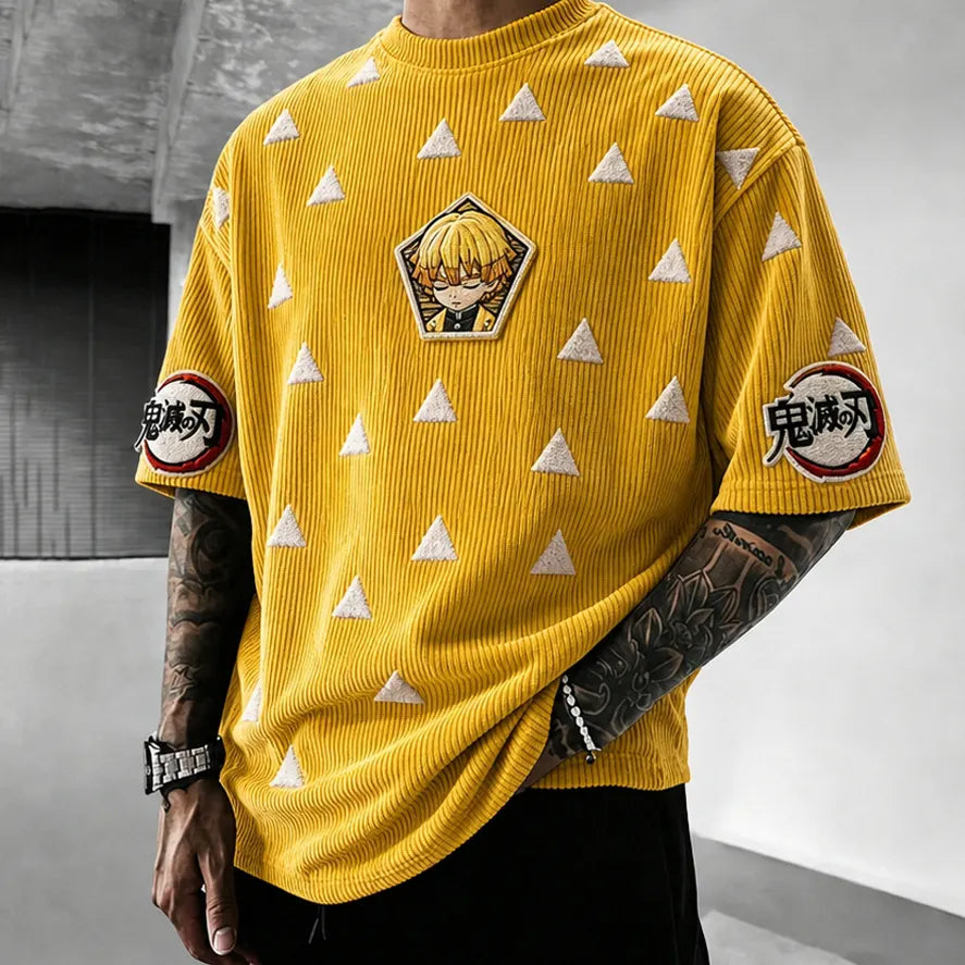KNY Unisex Oversized Anime-Print Vertical-Stripe Short-Sleeve T-Shirt