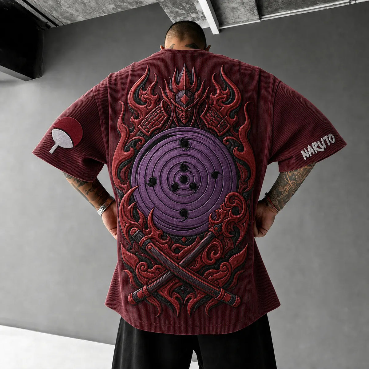 NINDO Unisex Anime-Style Retro Corduroy Oversized T-Shirt