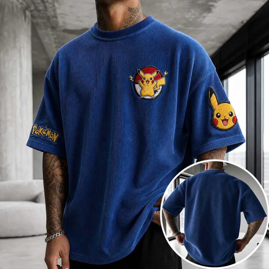 Pokémon Unisex Anime-Style Retro Corduroy Oversized T-Shirt
