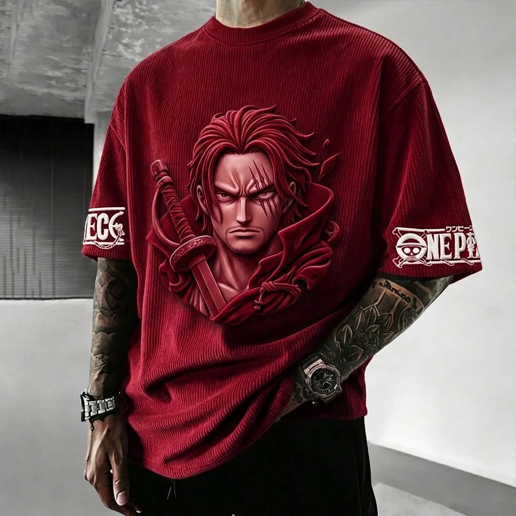 One Piece Unisex Anime-Style Retro Corduroy Oversized T-Shirt