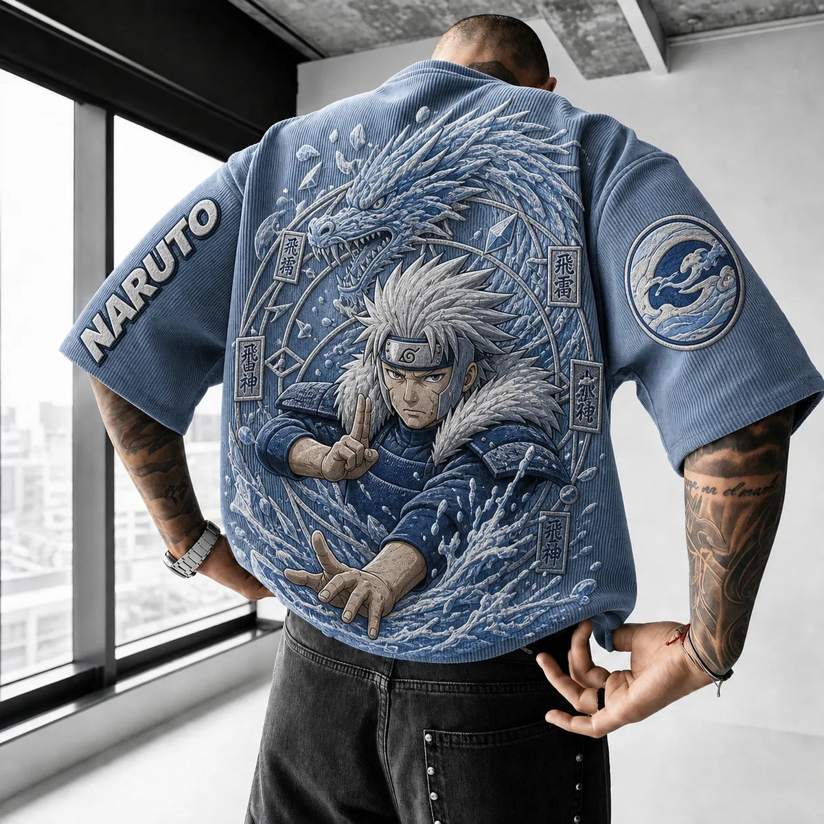 NINDO Unisex Anime-Style Retro Corduroy Oversized T-Shirt