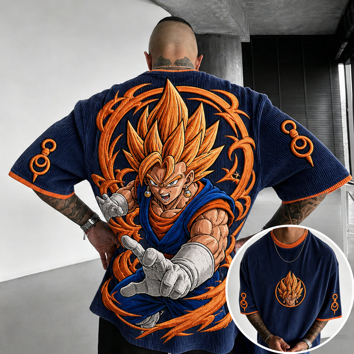 Dragon Ball Unisex Anime-Style Retro Corduroy Oversized T-Shirt