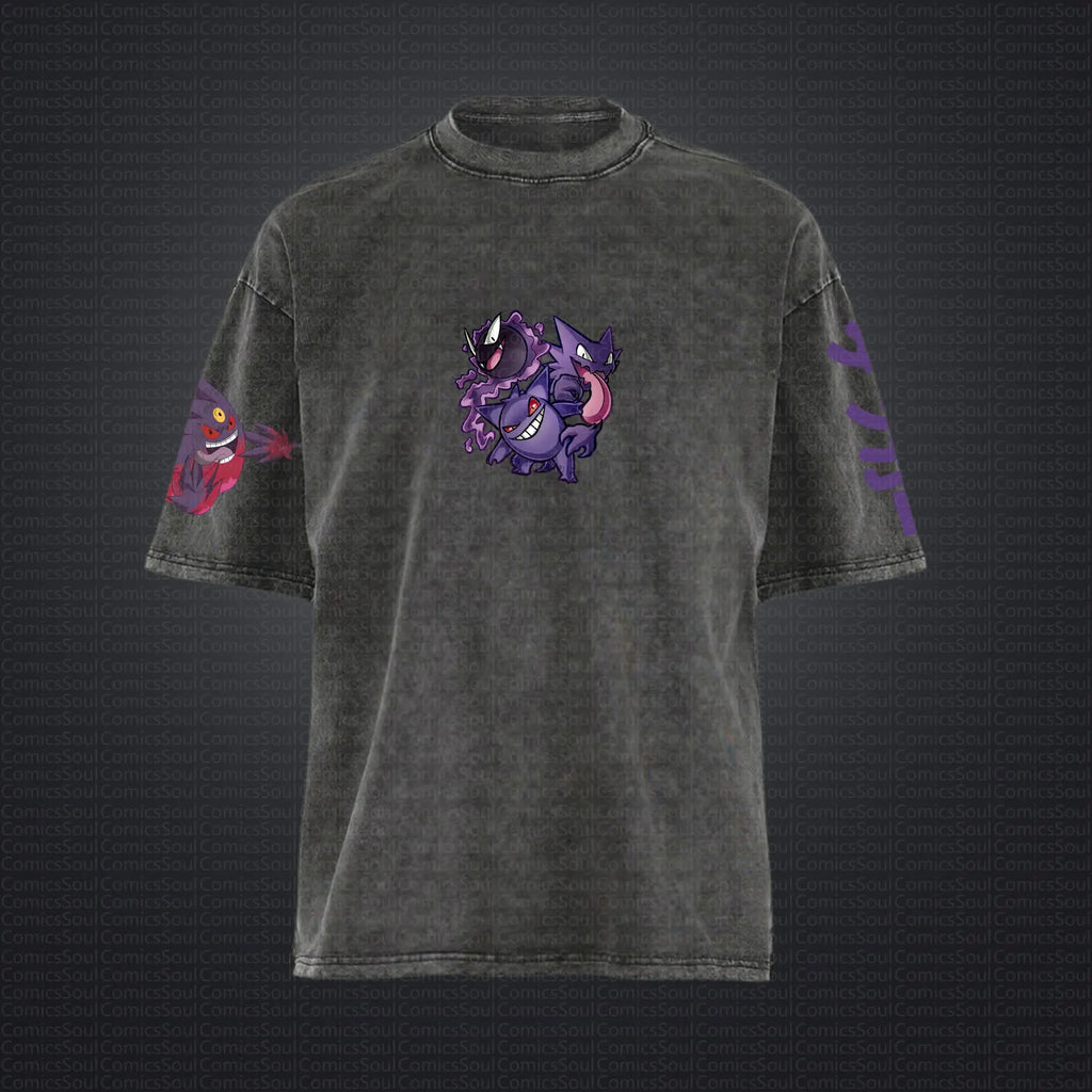 PKM-Unisex Anime Style Vintage Washed T-Shirt