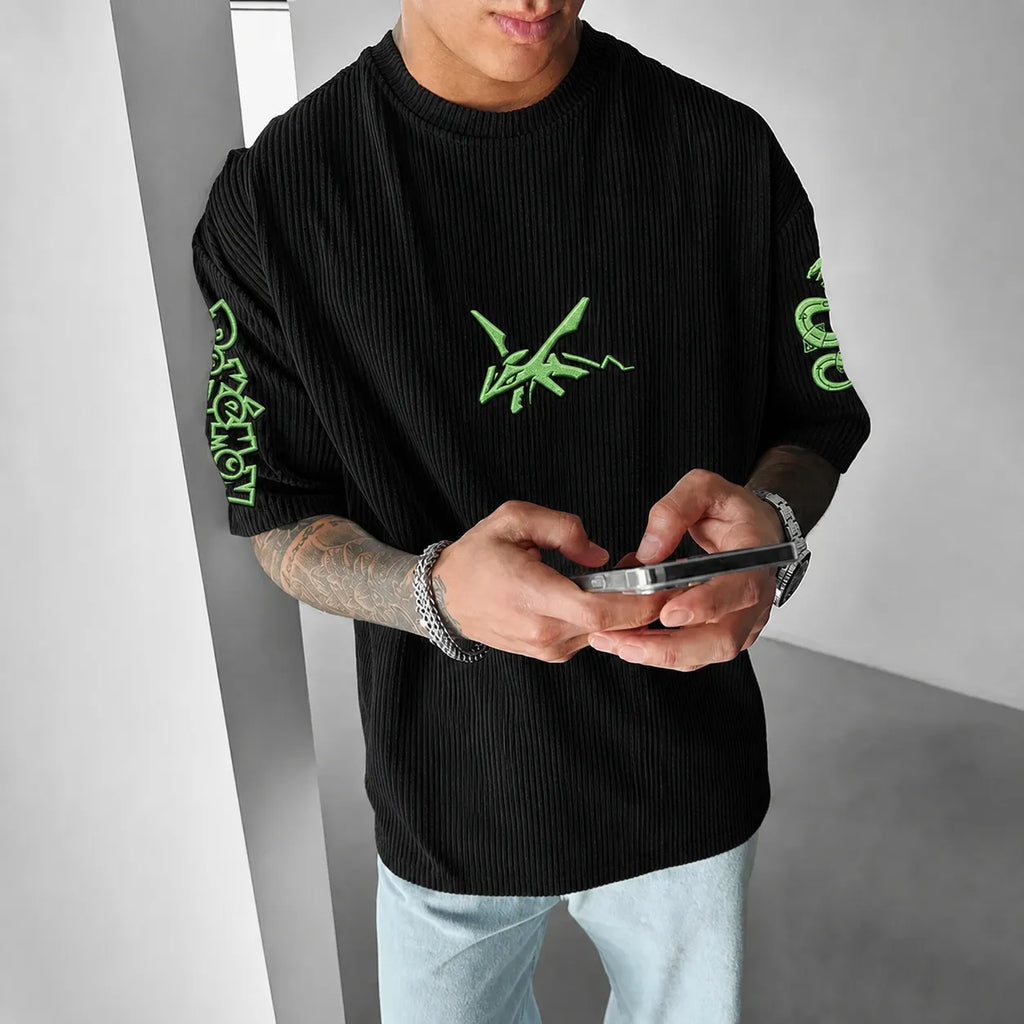 Pokémon Unisex Anime-Style Retro Corduroy Oversized T-Shirt