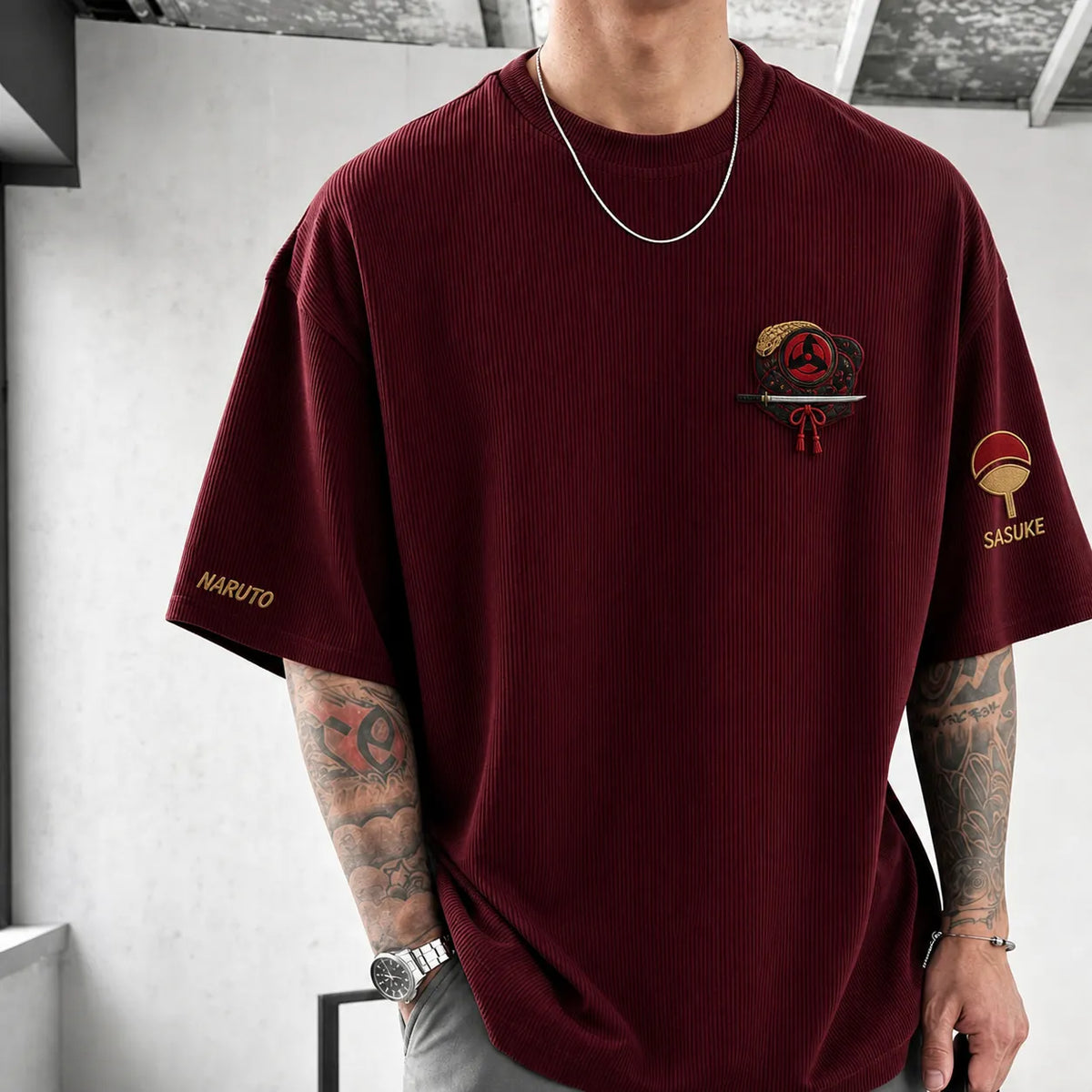 NINDO Unisex Anime-Style Retro Corduroy Oversized T-Shirt