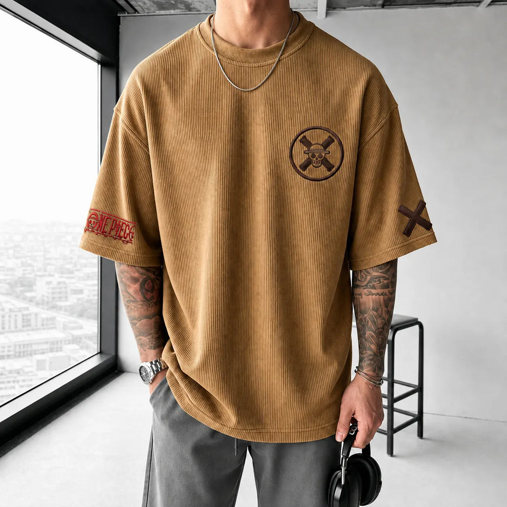 One Piece Unisex Short-Sleeve Corduroy T-Shirt With Anime Print