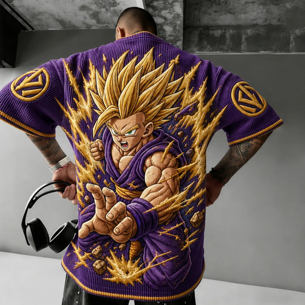 Dragon Ball Unisex Anime-Style Retro Corduroy Oversized T-Shirt