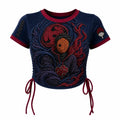 NINDO Women's Slim-Fit Short-Sleeve T-Shirt With Anime Print And Side Drawstrings