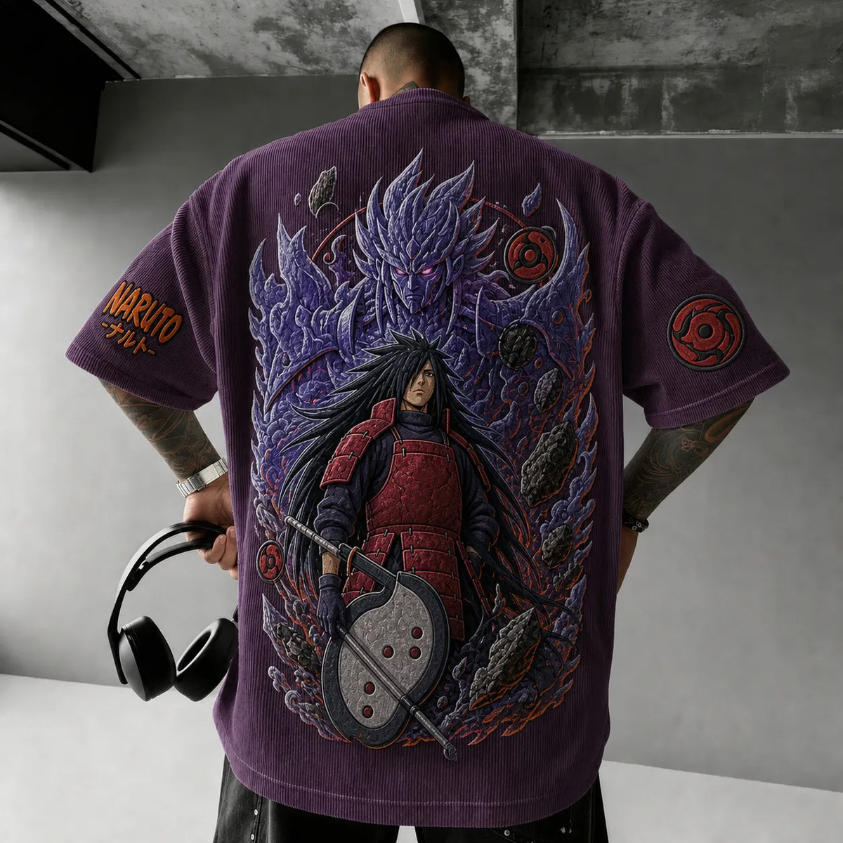 NINDO Unisex Anime-Style Retro Corduroy Oversized T-Shirt