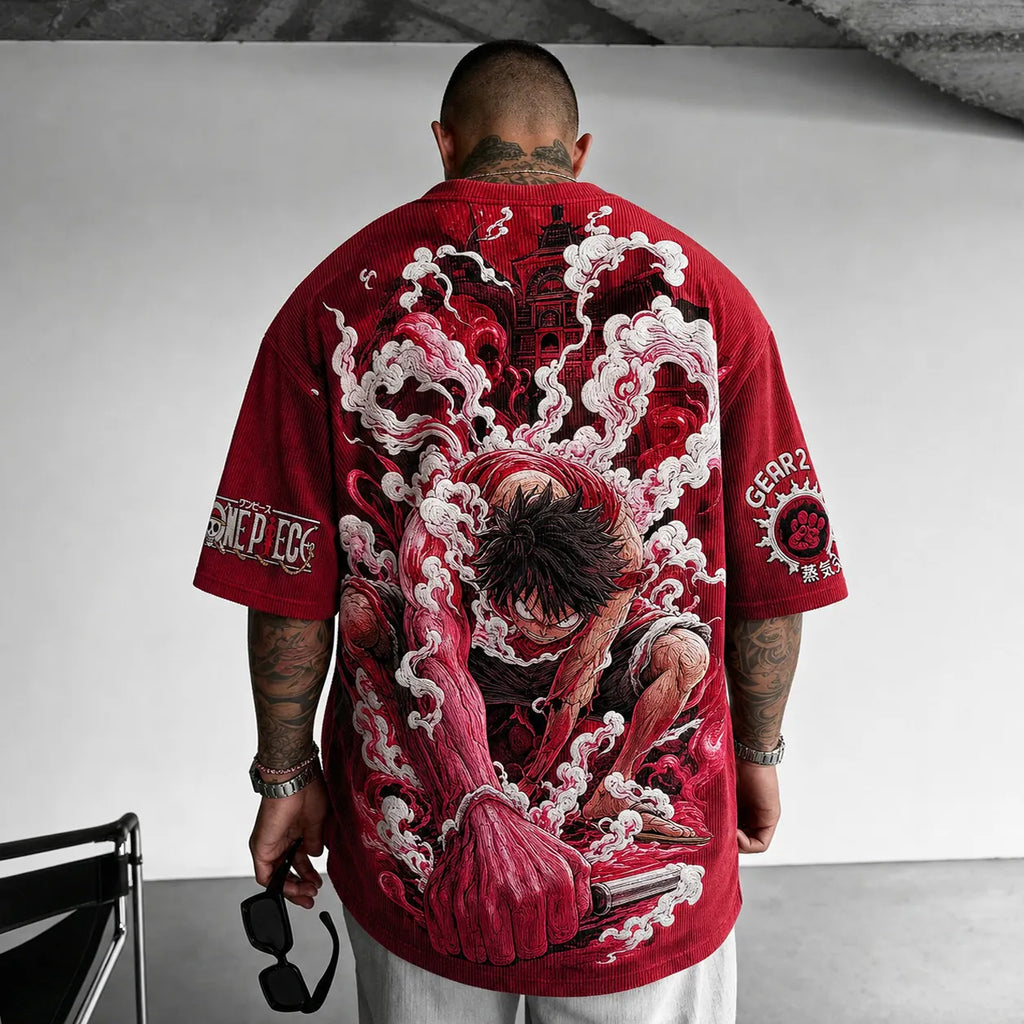 One Piece Unisex Short-Sleeve Corduroy T-Shirt With Anime Print