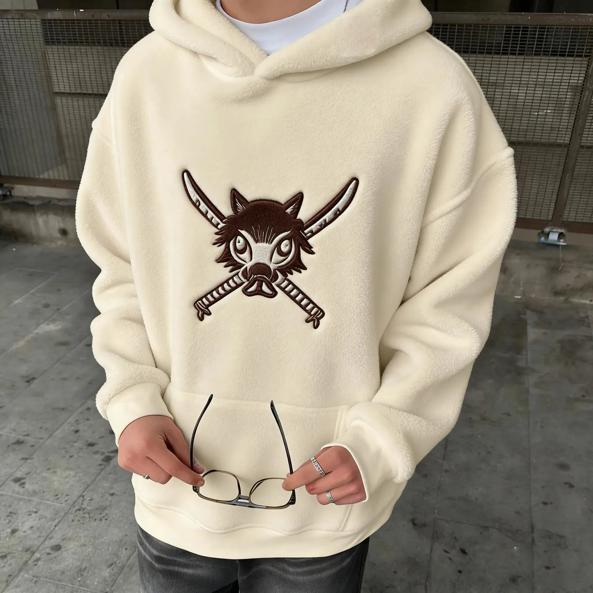 KNY Color-blocked Corduroy Hooded Sweatshirt