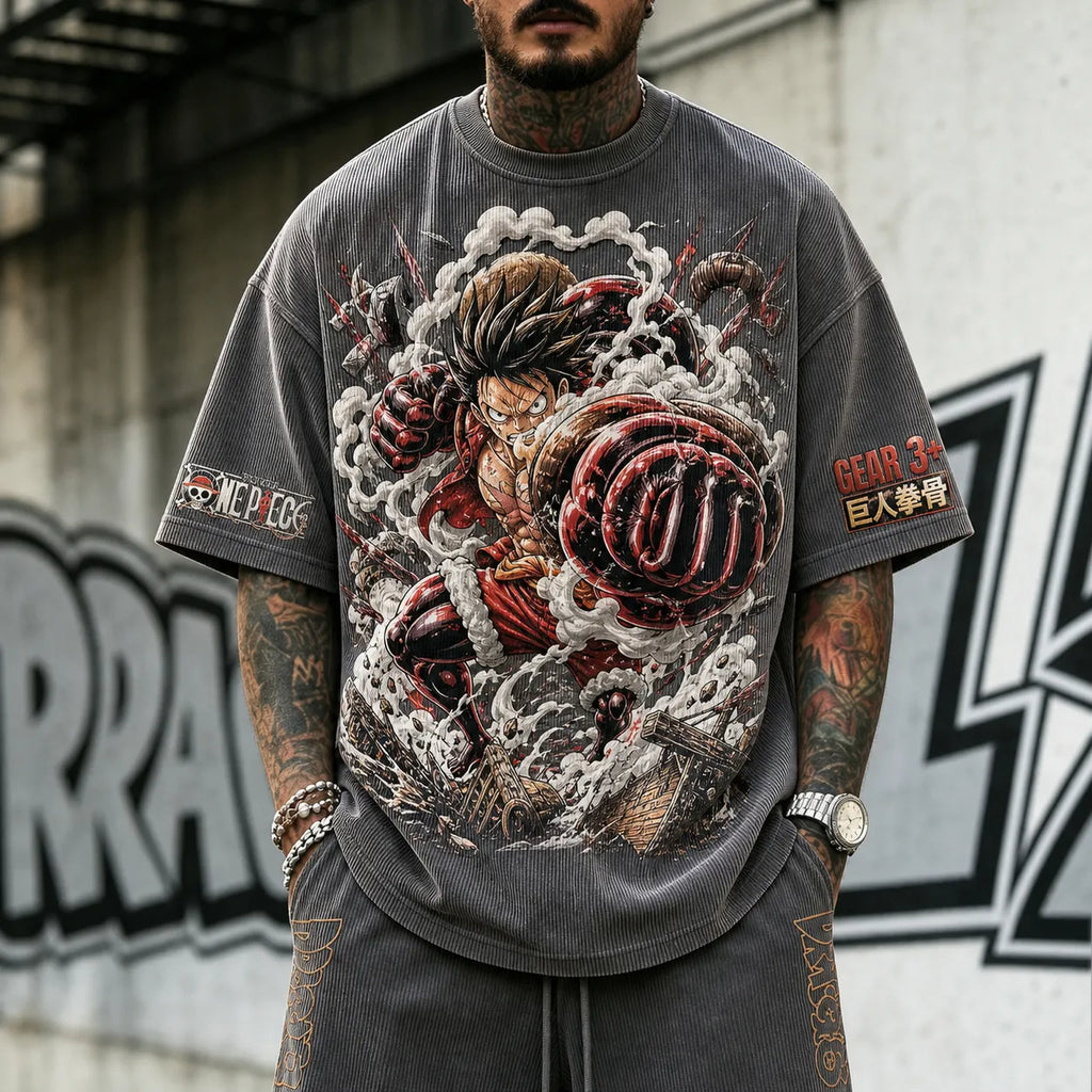 One Piece Unisex Short-Sleeve Corduroy T-Shirt With Anime Print