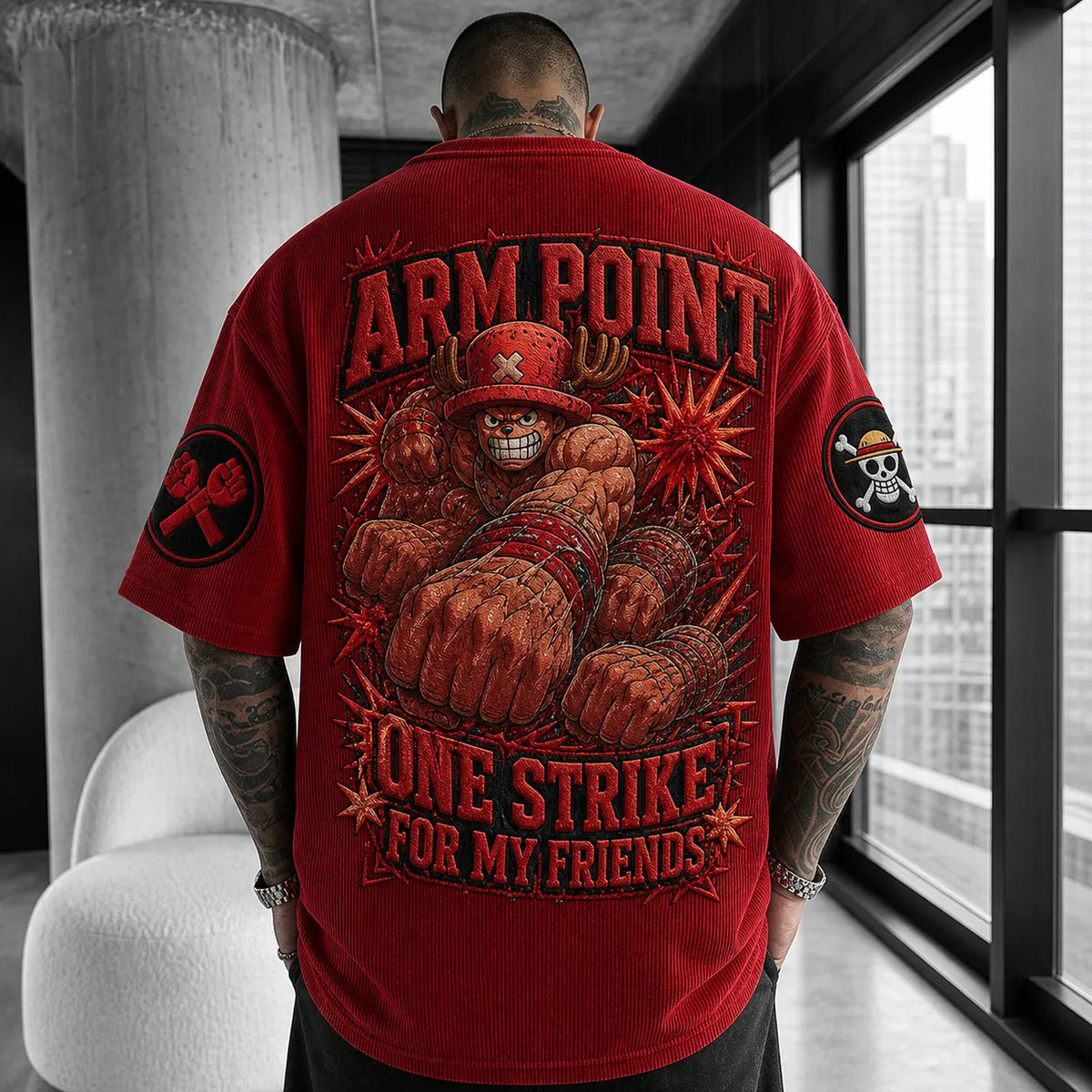 One Piece Unisex Short-Sleeve Corduroy T-Shirt With Anime Print