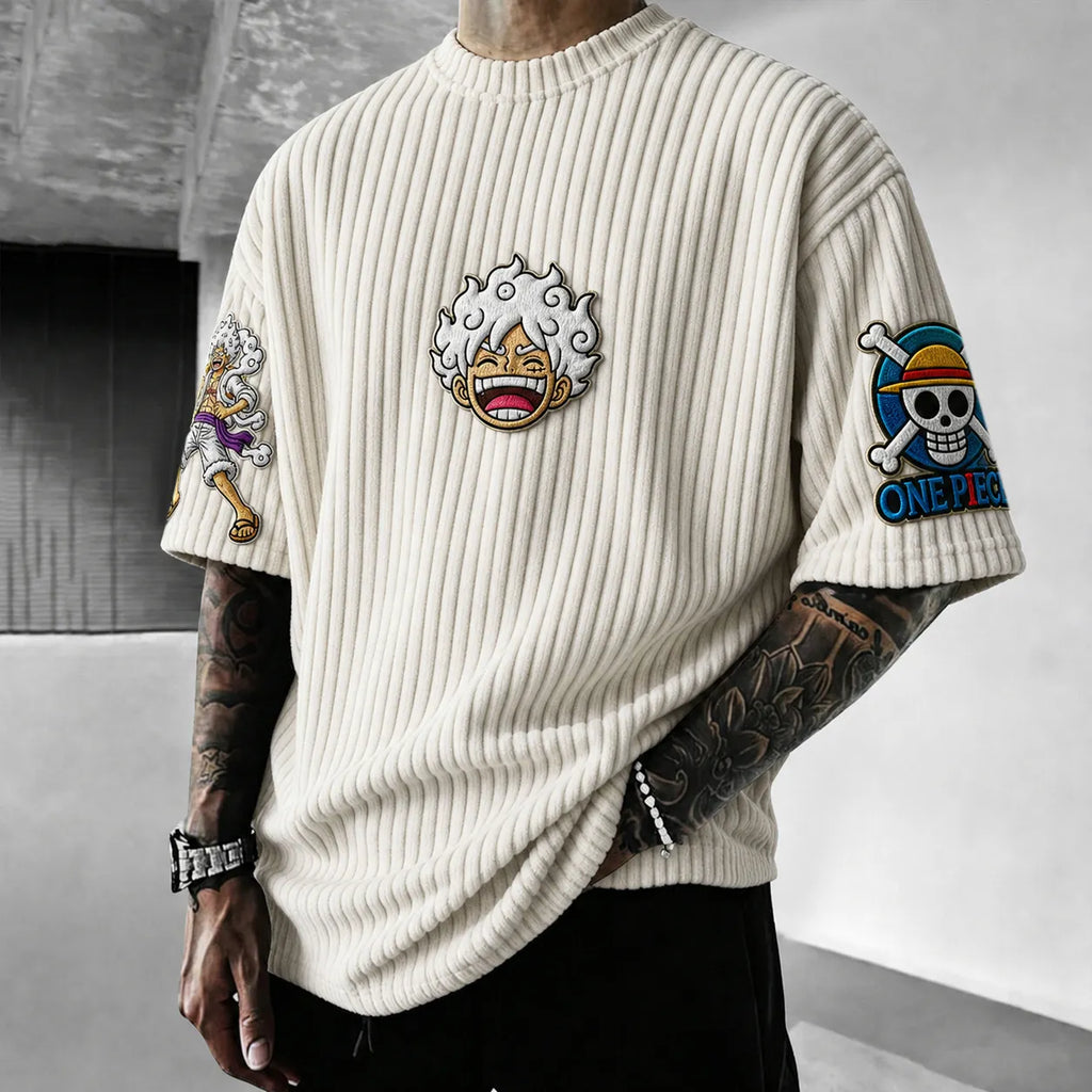 One Piece Unisex Anime-Style Retro Corduroy Oversized T-Shirt