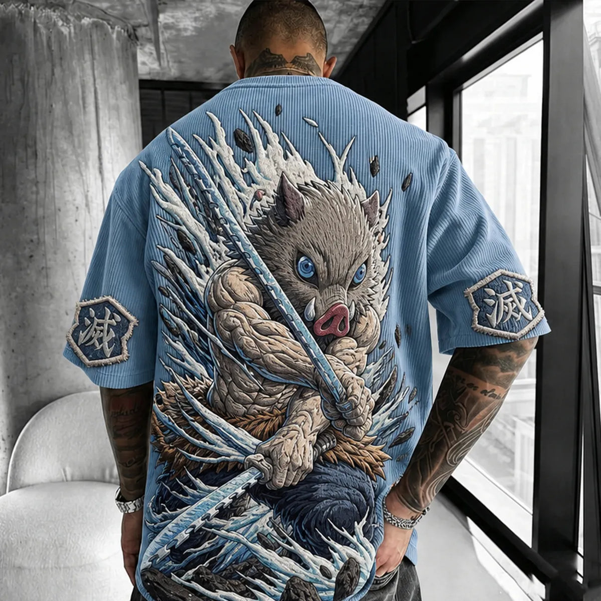 KNY Unisex Anime-Style Retro Corduroy Oversized T-Shirt