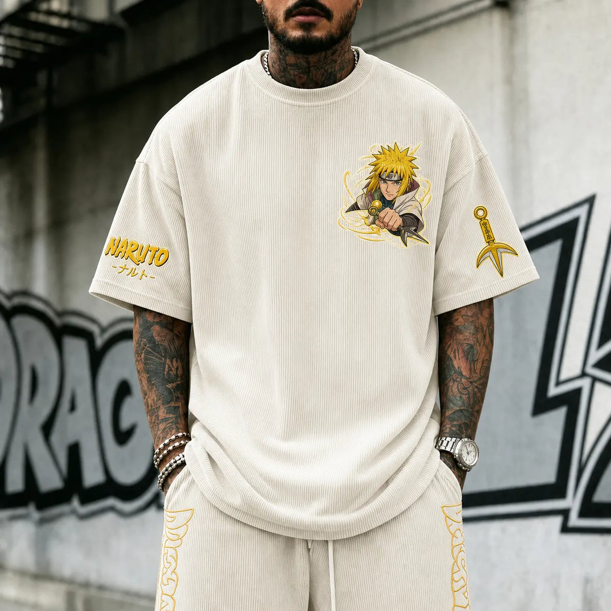 NINDO Unisex Anime-Style Retro Corduroy Oversized T-Shirt
