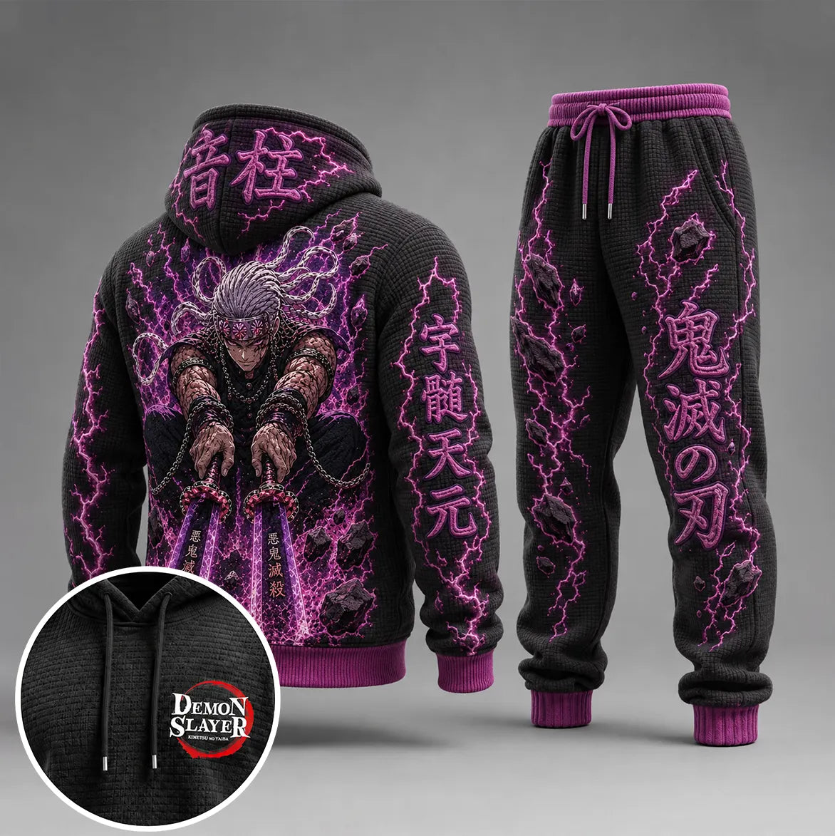 KNY Vintage Anime Print Long Sleeve Drawstring Tracksuit Hoodie Set