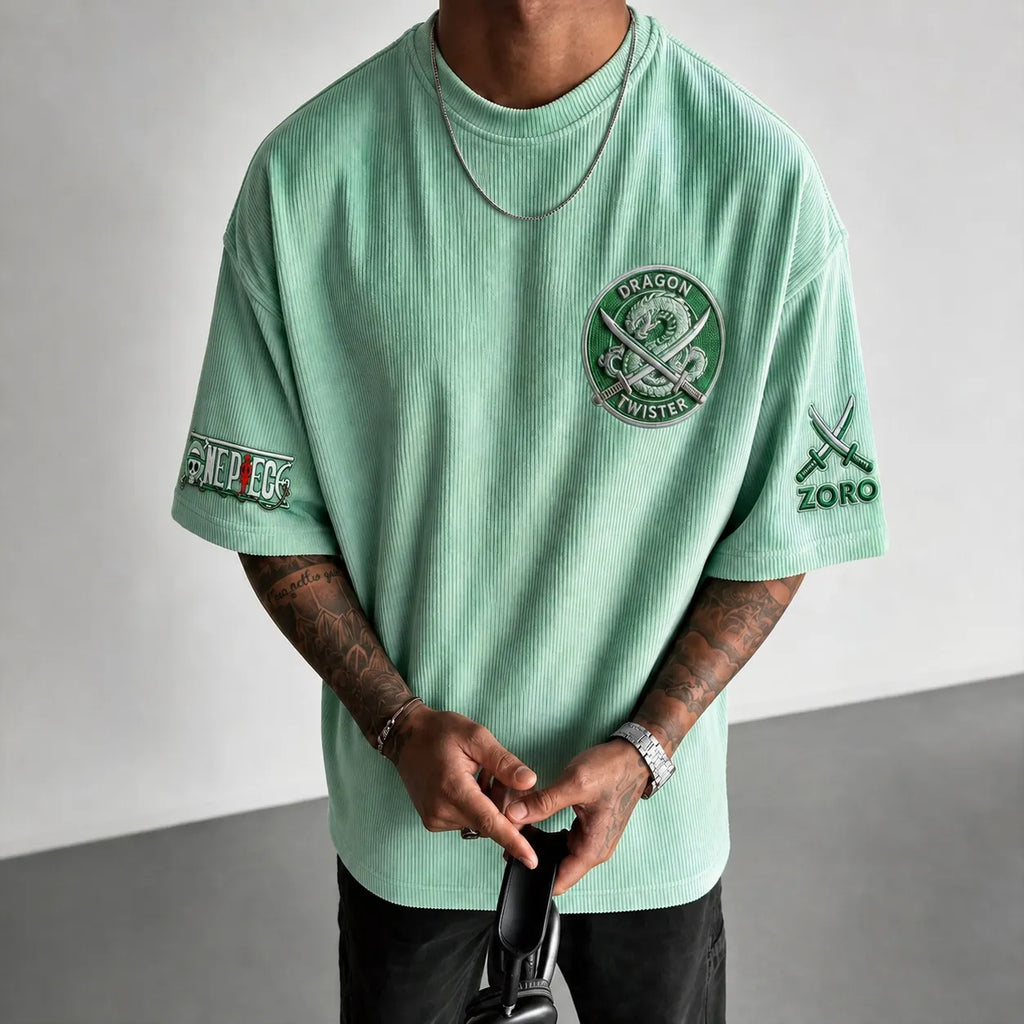 One Piece Unisex Short-Sleeve Corduroy T-Shirt With Anime Print