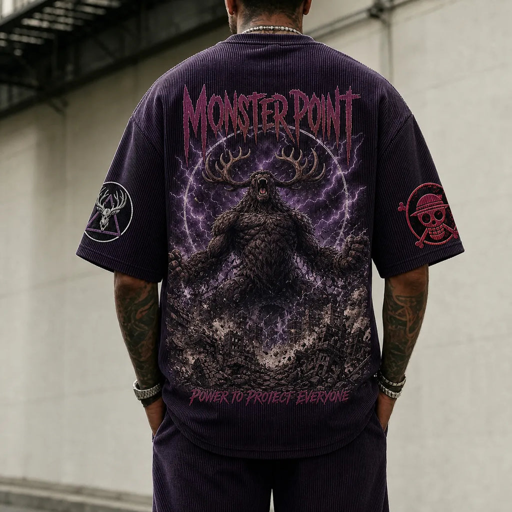 One Piece Unisex Short-Sleeve Corduroy T-Shirt With Anime Print